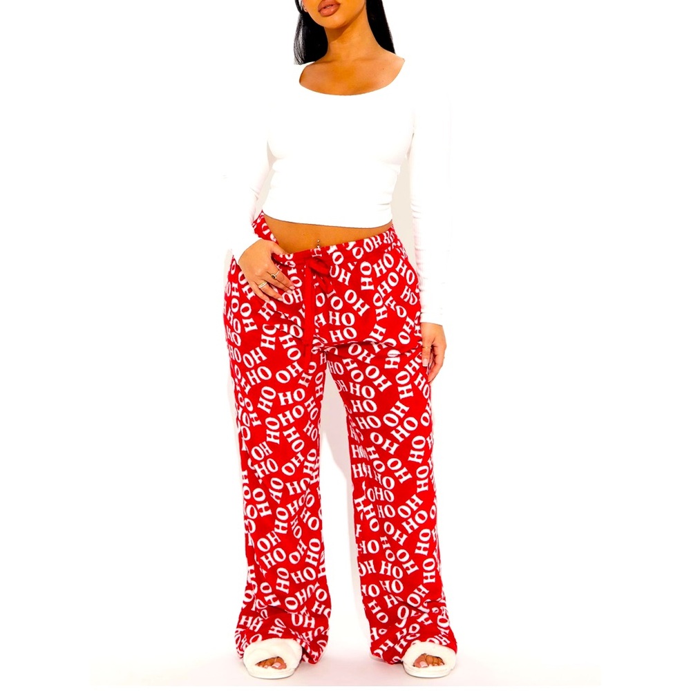 Red & White Christmas Plush Pajama Pant, Size XL
